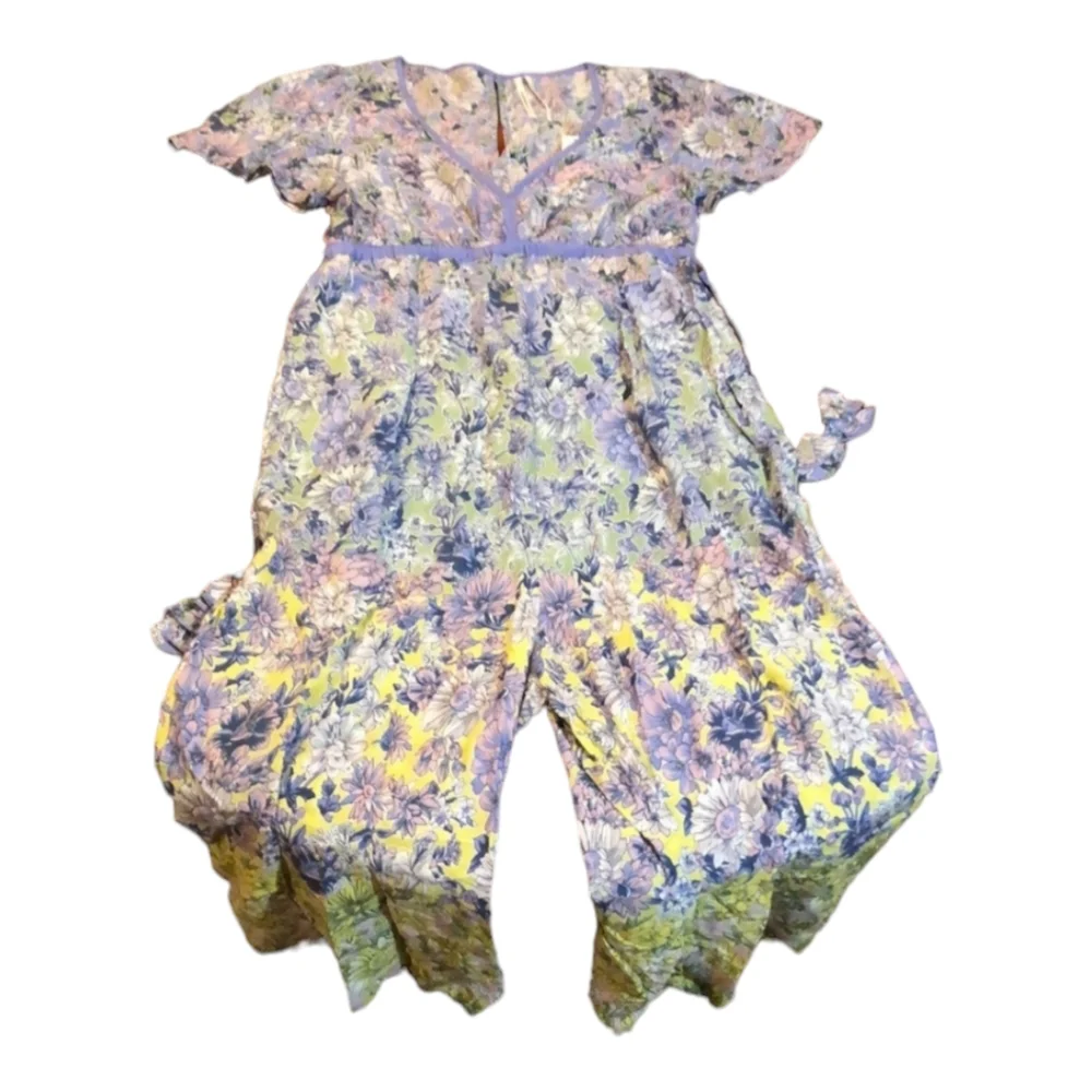 Anthropologie Romerio Sleep Jumpsuit Purple Floral Tassels Size Small‎
